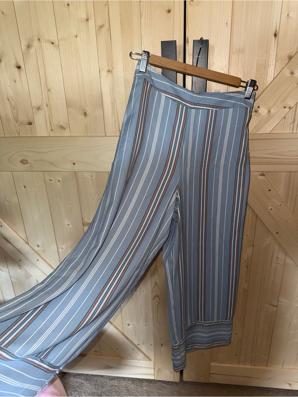 june & hudson Blue Striped Top with Rust Accents